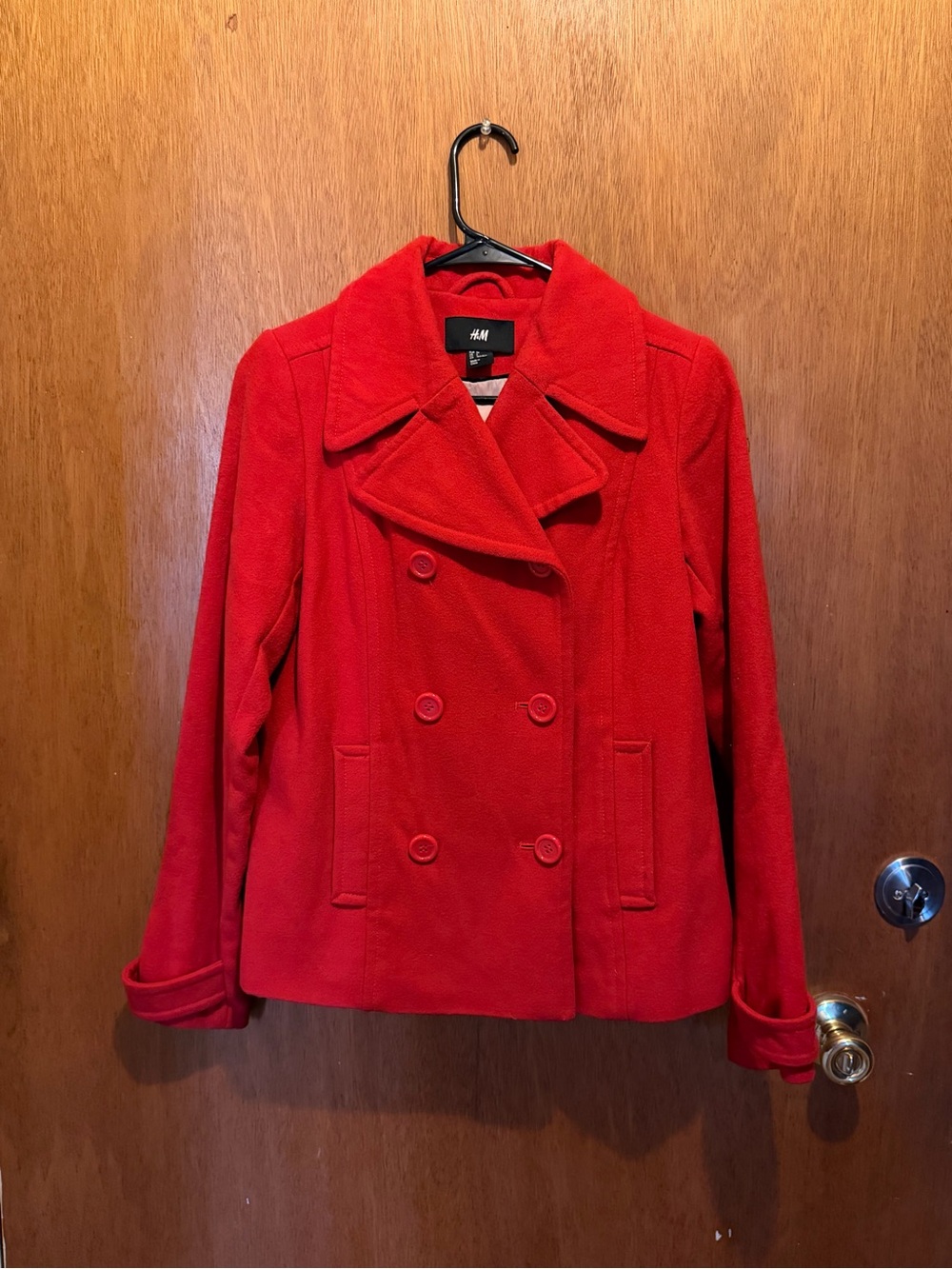 H&M Women's Bright Red Double-Breasted Peacoat